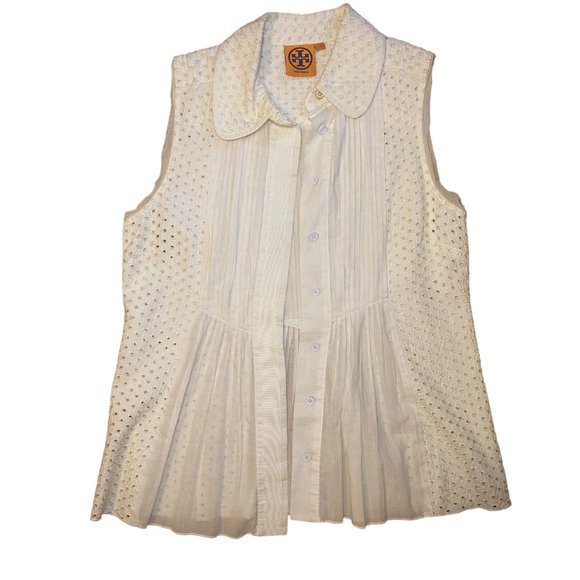 Tory Burch Cream Durell Sleeveless Eyelet Top - Picture 2 of 8